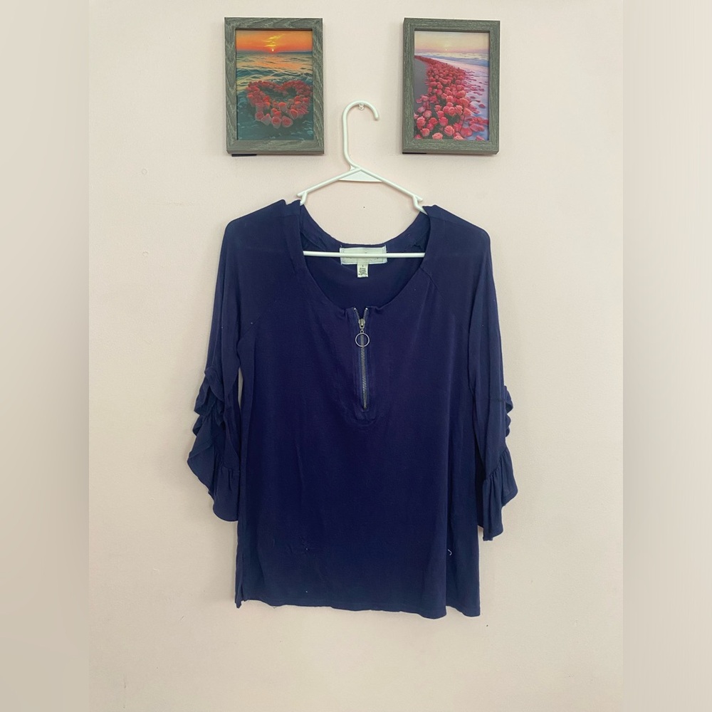 French Laundry Blue zip Blouse - Size S